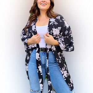 Spiritual Gangster Kimono Robe Swim Cover Up Black Floral Size Medium